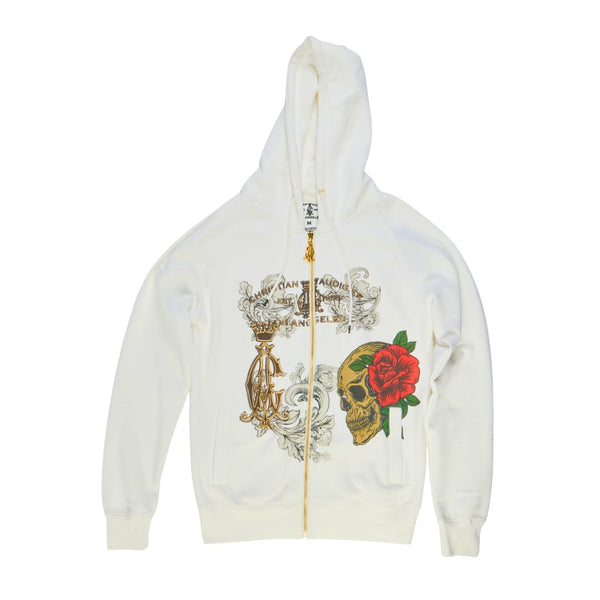 クリスチャンオードジェー Skull & Rose Zip Hoodie White | Christian Audigier